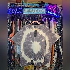 #0526 ONE SIZE NWT MONO B Grey/Wht Tie Dye Short Slv Sweatshirt 28"ptp 27-31"Lng